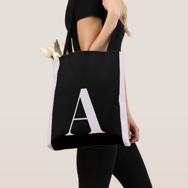 Contemporary Monogram Black & Blush Bridesmaid Tote Bag (Close Up)