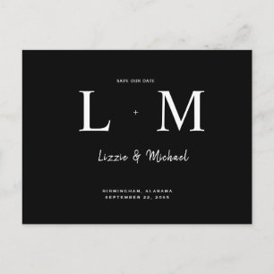 Contemporary Monogram Black Save Our Date Wedding Postcard