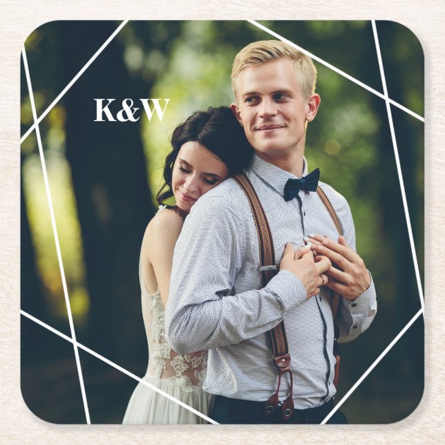 Contemporary Monogram Photo Square Paper Coaster (Front)