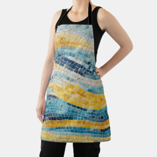 Contemporary mosaic design gradient of ocean blues apron