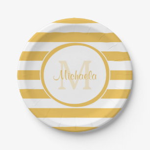 Contemporary Named Mimosa Yellow Awning Stripes Paper Plate