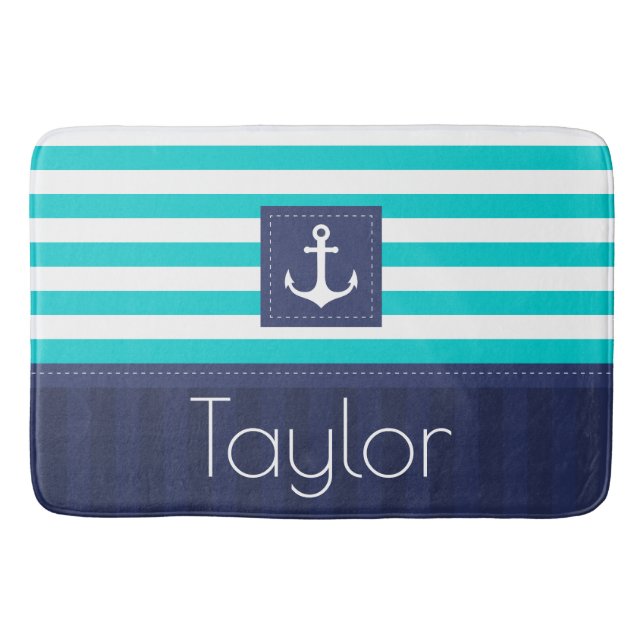 Contemporary Nautical Anchor Personalised Text Bath Mat (Front)