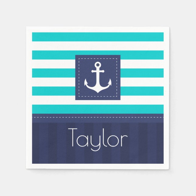 Contemporary Nautical Striped Design Personalised Napkin (Front)