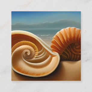 Contemporary Nautilus Shell on a Sandy Beach Tript Square Business Card