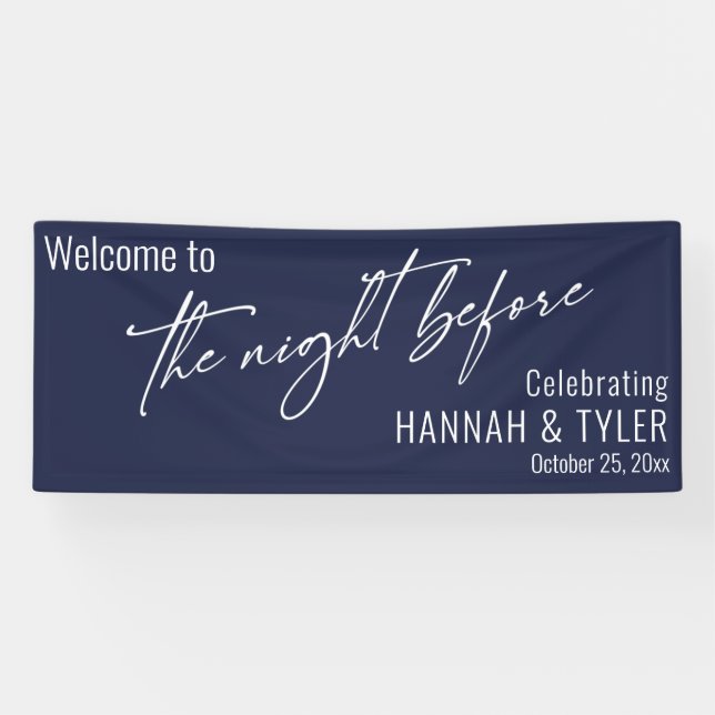 Contemporary Navy Blue The Night Before Welcome Banner (Horizontal)