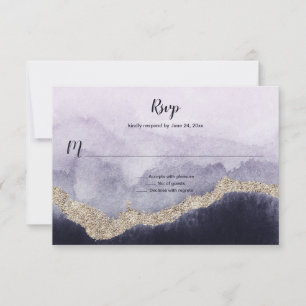 Contemporary Navy Lavender and Gold Marble RSVP Card