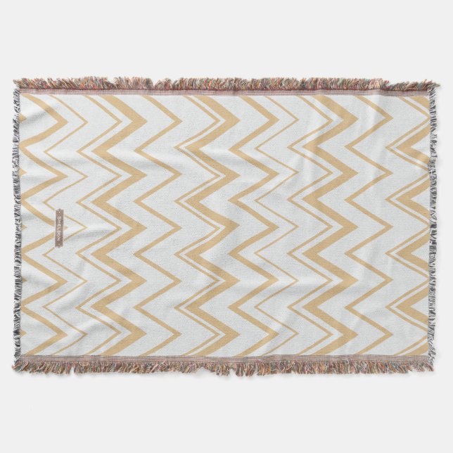 Contemporary neutral gold  white chevron pattern throw blanket (Front)