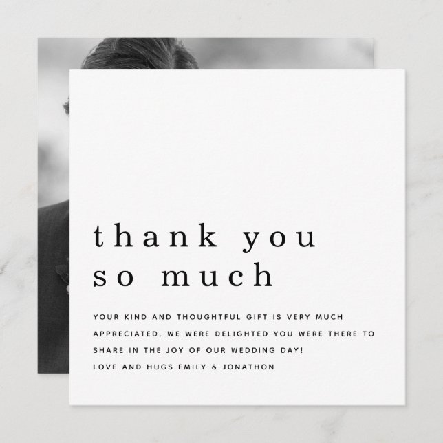 Contemporary Newlywed Black White Photo Thank You (Front/Back)