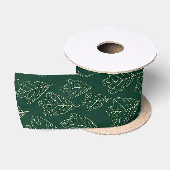 Contemporary Oak Leaves Pattern Satin Ribbon (Spool)