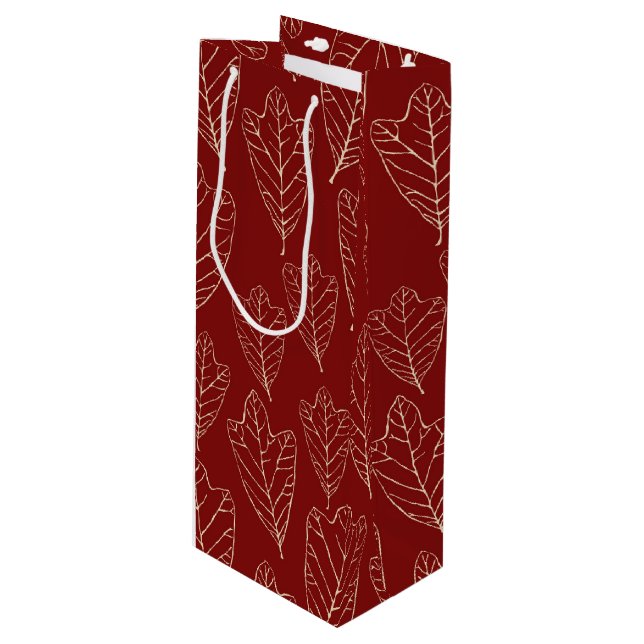 Contemporary Oak Leaves Pattern Wine Gift Bag (Front Angled)