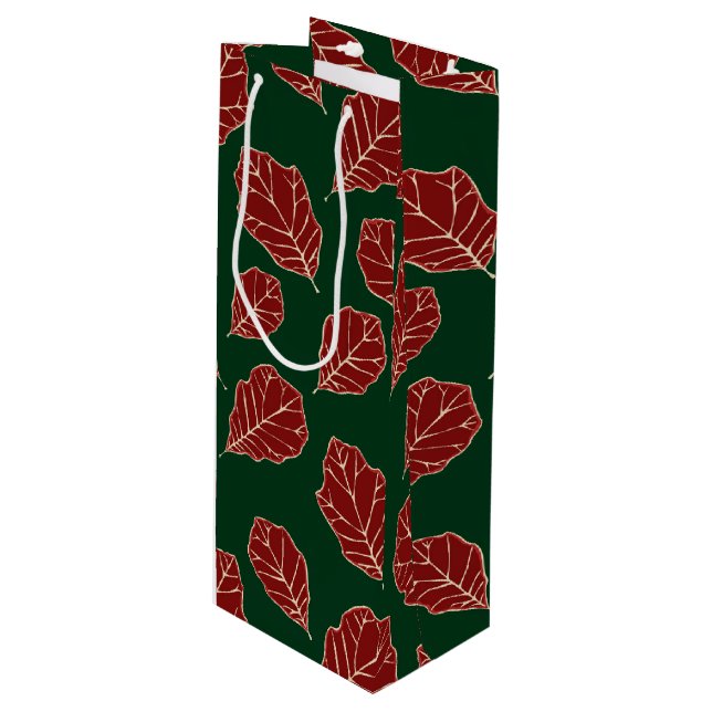 Contemporary Oak Leaves Pattern Wine Gift Bag (Front Angled)