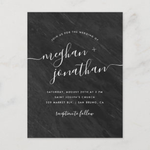 Contemporary Obsidian Black Marble Wedding Invitation Postcard