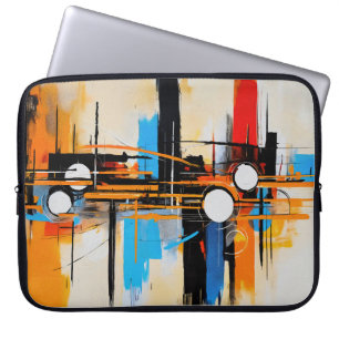 Contemporary Orange Blue Geometric Abstract Lines Laptop Sleeve
