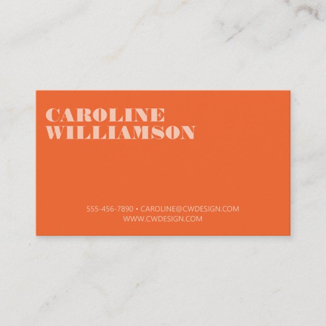 Contemporary Orange Minimalist Bold Name Logo Business Card (Front)