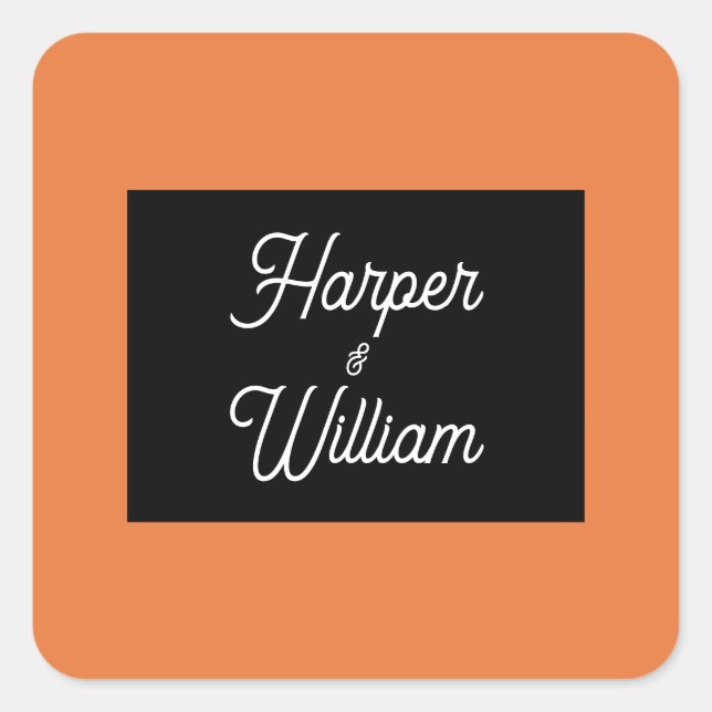 Contemporary  orange  wedding square sticker (Front)