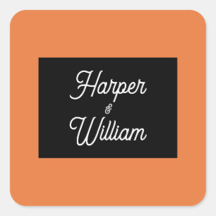 Contemporary  orange  wedding square sticker