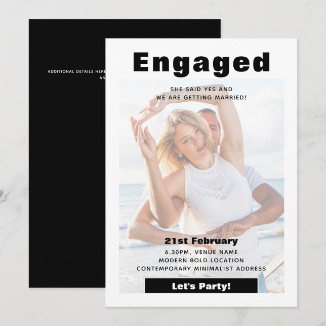 Contemporary Overlay Photo Wedding Engagement  Invitation (Front/Back)