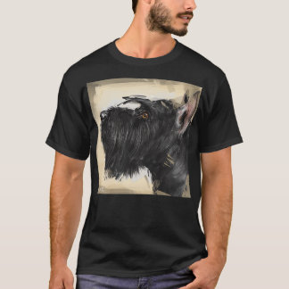 Contemporary Painting of a Black Schnauzer on a Be T-Shirt