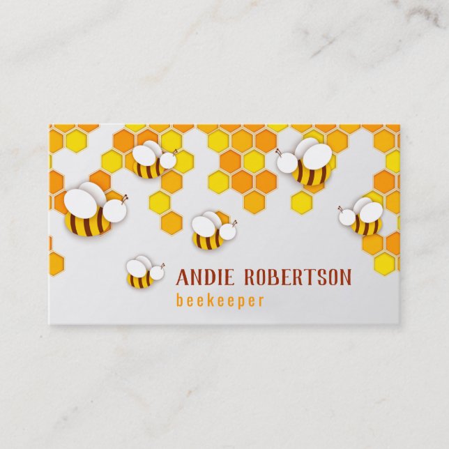Contemporary Papercut Bees & Honeycomb Beekeeper Business Card (Front)