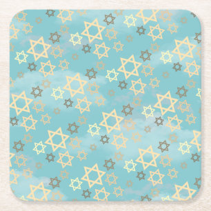 Contemporary Passover Blue Sky Stars of David Square Paper Coaster