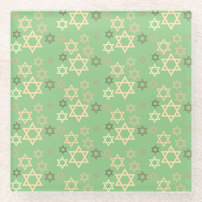 Contemporary Passover Spring Green Stars of David Glass Coaster (Front)