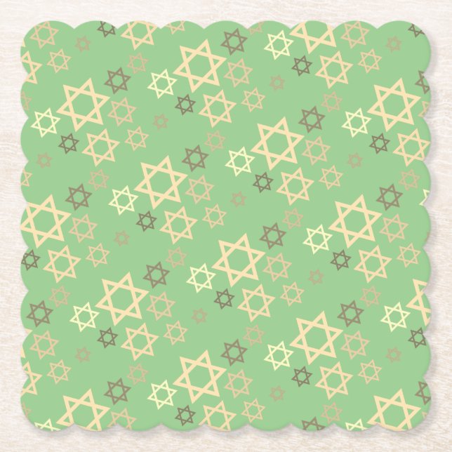 Contemporary Passover Spring Green Stars of David Paper Coaster (Front)