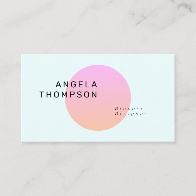Contemporary pastel teal pink circle gradient business card (Front)