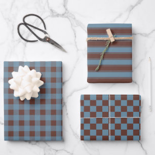 Contemporary Pattern Mix in Brown and Blue Wrapping Paper Sheet