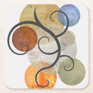 Contemporary Patterned Circles Square Paper Coaster
