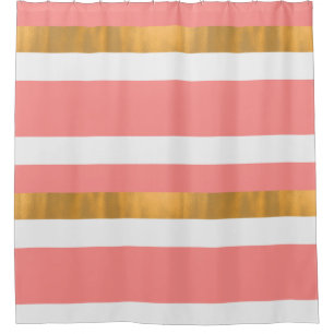 Contemporary Peach White and Gold Shower Curtain