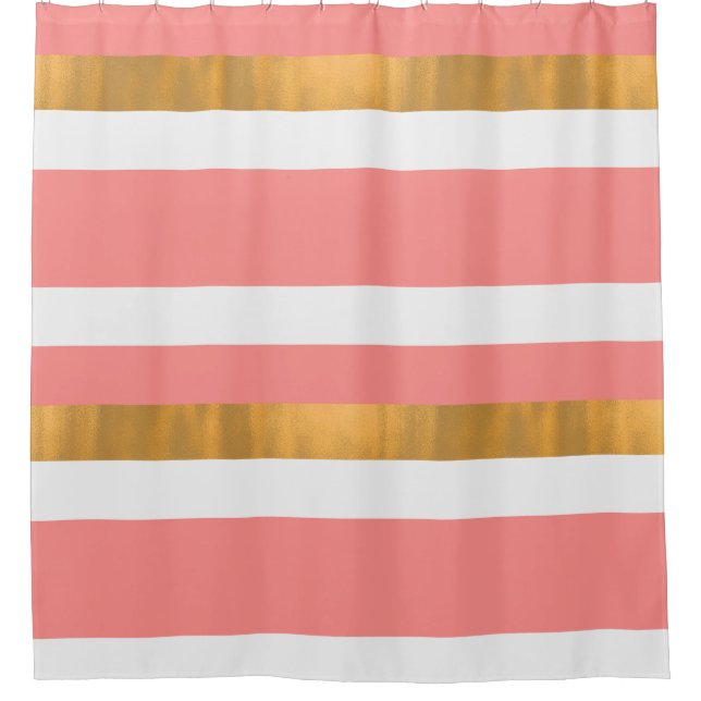 Contemporary Peach White and Gold Shower Curtain (Front)