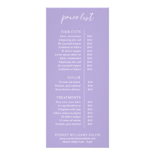 Contemporary Periwinkle Modern Price List Rack Card
