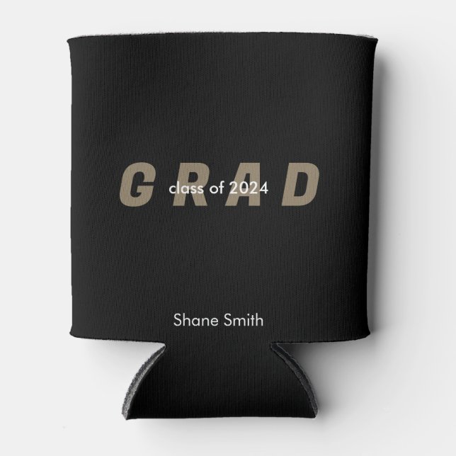  Contemporary Personalised Black Graduation Can Cooler (Front)