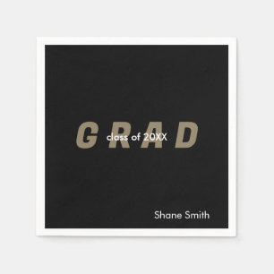Contemporary Personalised Black Graduation Napkin