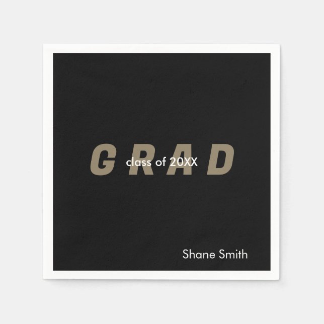  Contemporary Personalised Black Graduation Napkin (Front)