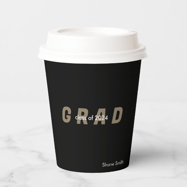  Contemporary Personalised Black Graduation Paper Cups (Front)