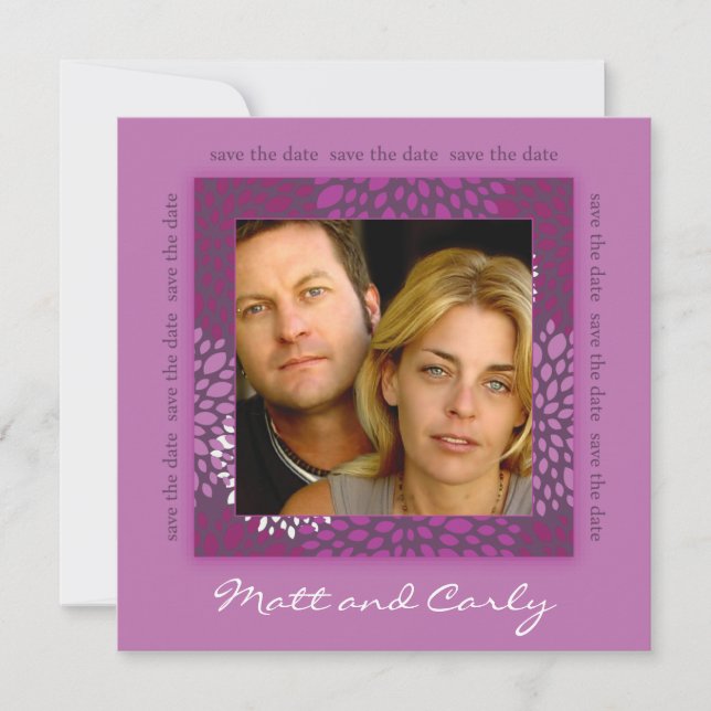Contemporary Petals Purple Save Date Photo Invite (Front)
