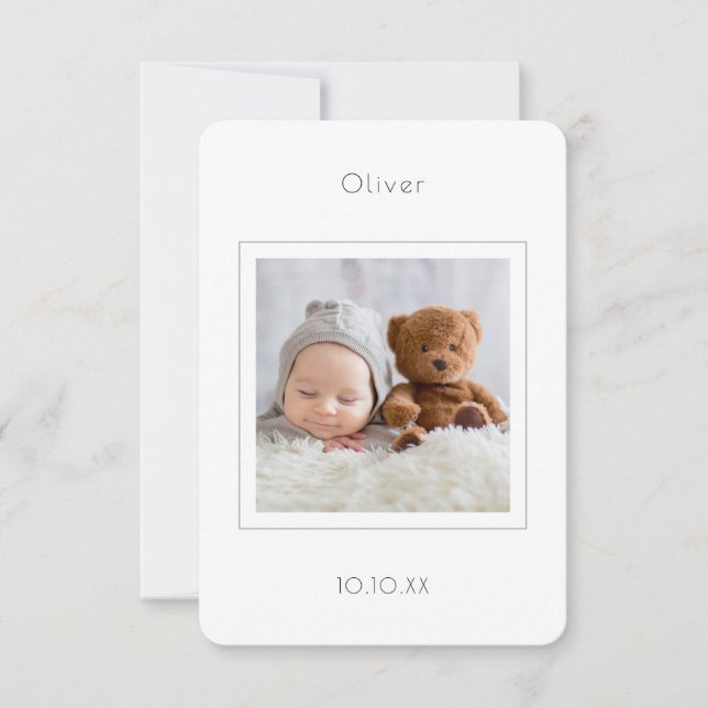 Contemporary Photo Baby Boy Birth Announcement (Front)