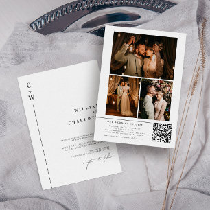 Contemporary Photo Collage QR Code Wedding Invitation