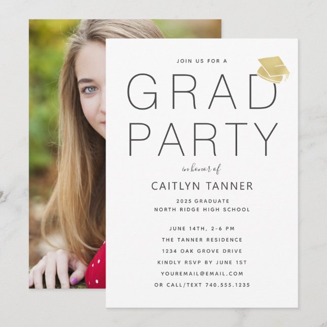 Contemporary Photo Graduation Party Invitation (Front/Back)