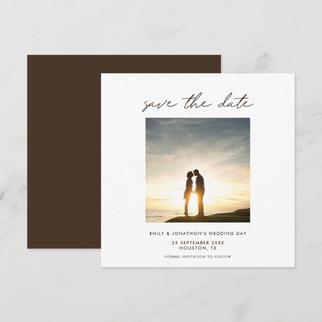 Contemporary Photo Modern script Brown Save The Date (Front/Back)