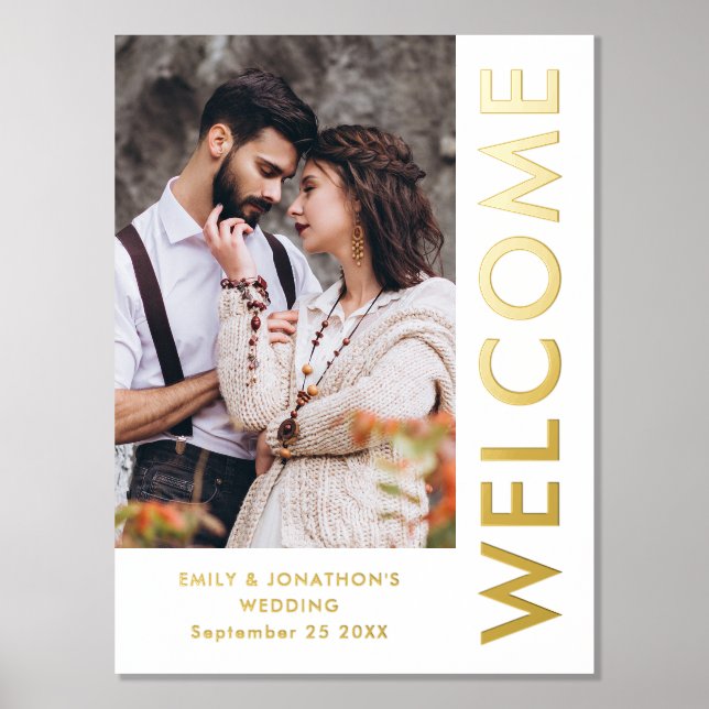 Contemporary Photo Rotated Text Welcome Wedding  Foil Prints (Front)