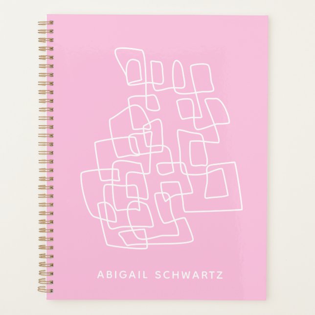 Contemporary Pink Abstract Line Art Personalised Planner (Front)
