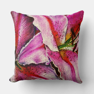 contemporary pink red and black flowers cushion