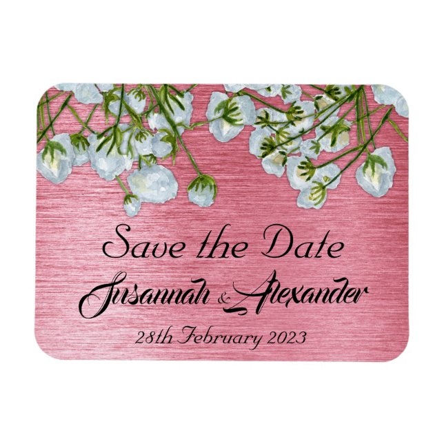 Contemporary Pink Wedding Save the Date Magnet (Horizontal)