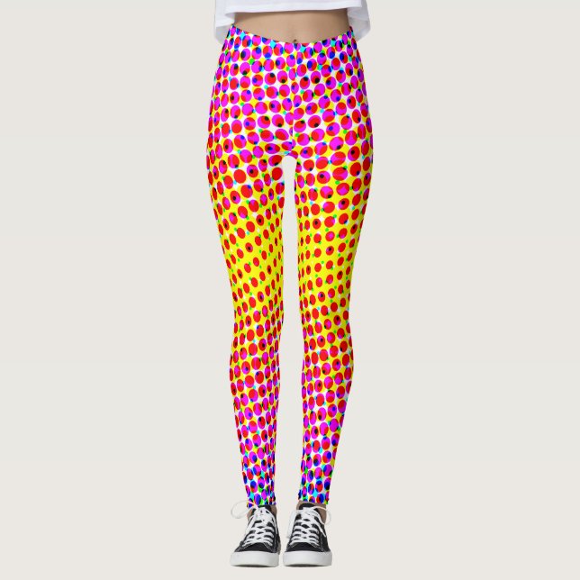 Contemporary Pink Yellow Gradient Pixelate Dots Leggings (Front)