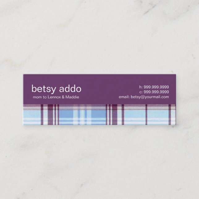 Contemporary Plaid Mummy Calling Card (Front)