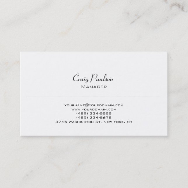Contemporary Plain Classical White Business Card (Front)