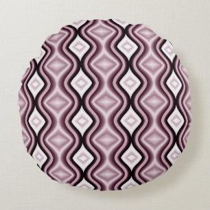 Contemporary Plum Red Diamond Pattern Round Cushion