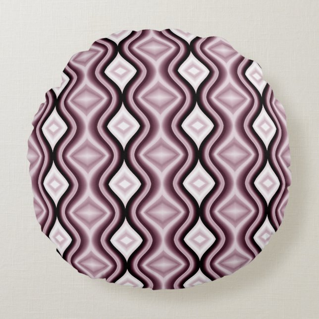 Contemporary Plum Red Diamond Pattern Round Cushion (Front)